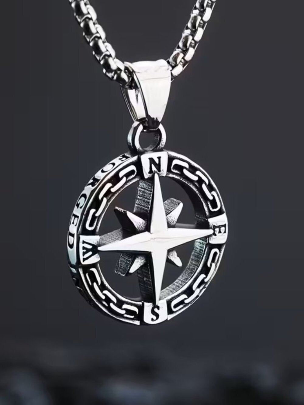 Compass Pendant Necklace Mens Nautical North Star Chain Travel Adventure Jewelry